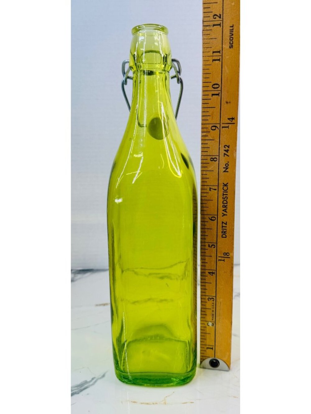 1 liter green glass bottle, porcelin lid swing top, boho, retro, MCM, colorful